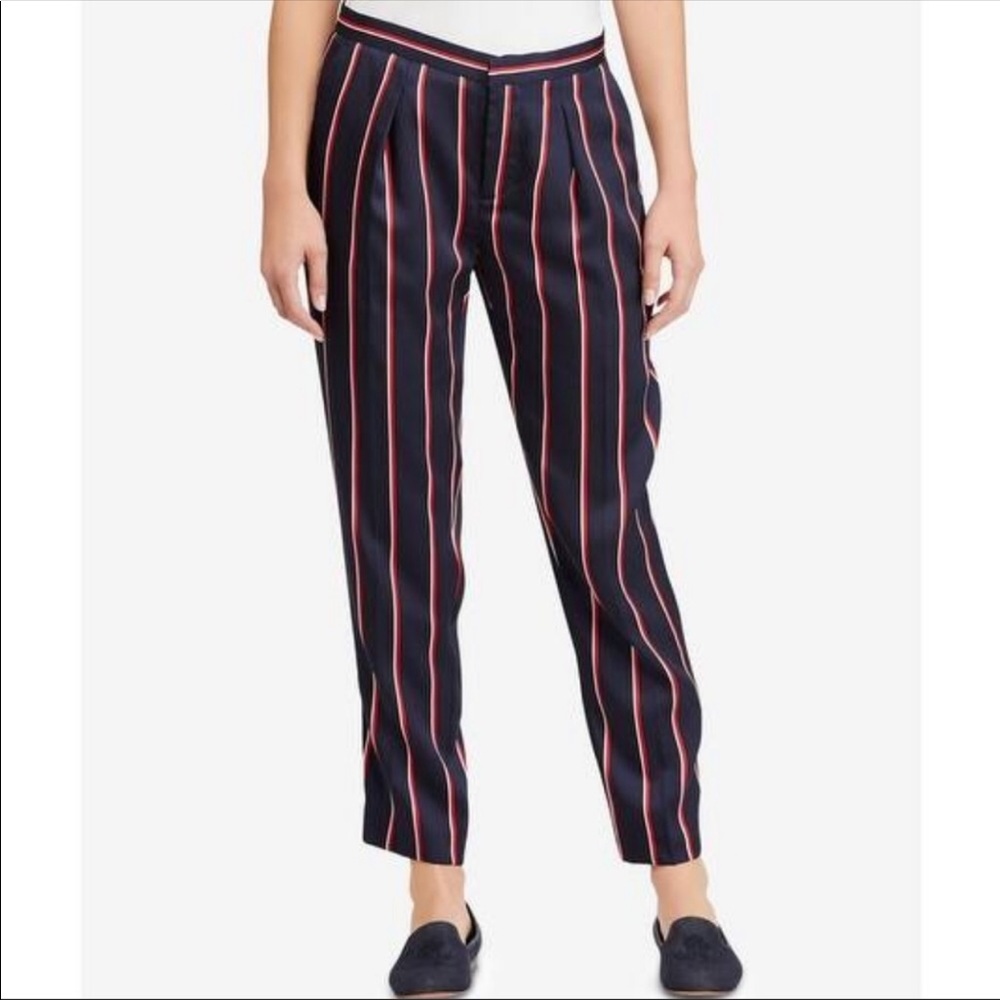 LAUREN RALPH LAUREN/ANKLE PANT/NAVY PINSTRIPE